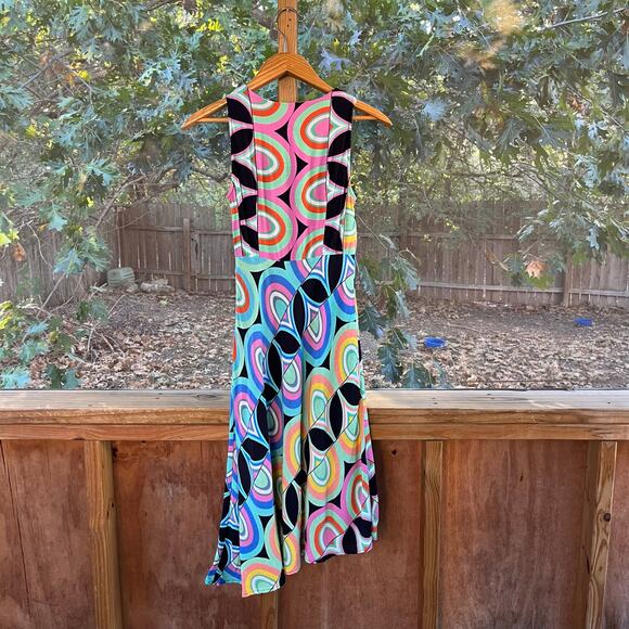 Anthropologie Kenzie Asymmetrical Midi Dress Colorful Geometric Print Size 2 - Picture 3 of 13